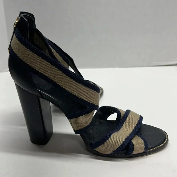Tory Burch Laurie Criss Cross Elastic Strap Chunky Stacked High Heel Shoe 10 - Picture 6 of 10